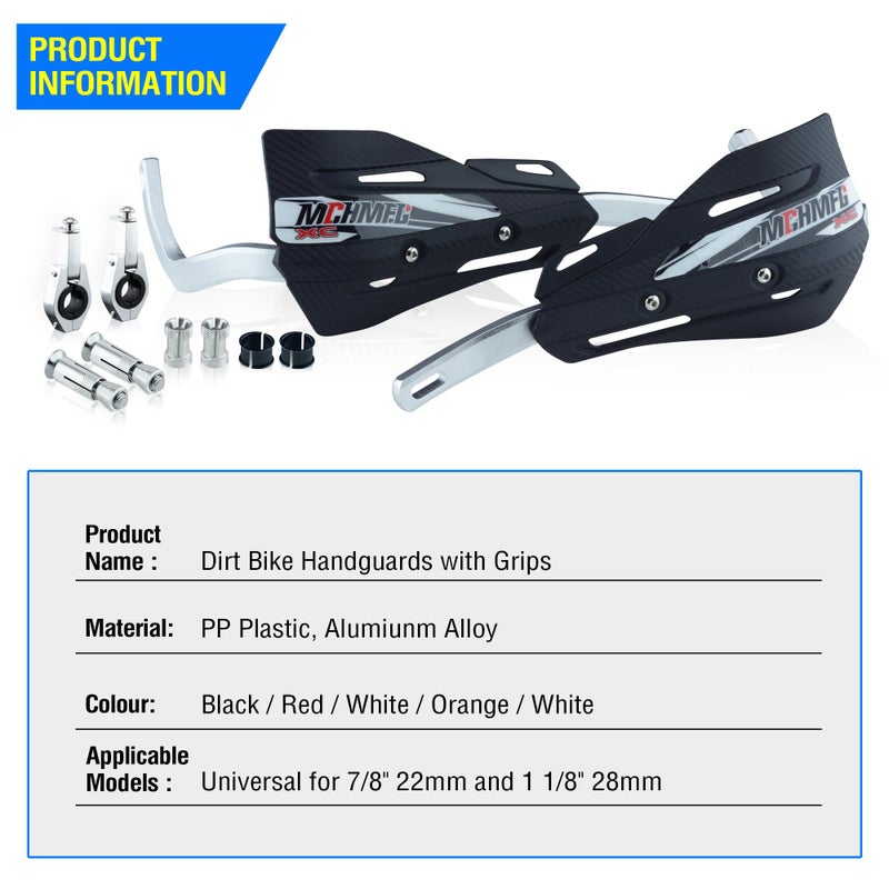 MCHMFG Dirt Bike Handguards with Grips - 7/8"" and 1 1/8"" Motorcycle Hand Guards for ATV - Universal Handguards Bracket for Off Road Motorcross Black - Image 5